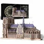 Piececool 3D Metal Puzzles for Adults and Teens, Notre Dame de Paris Church Metal Model Kit, Challenge French Cathedral Brain