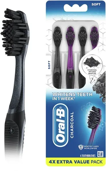 Charcoal Toothbrushes, Soft 4Ct