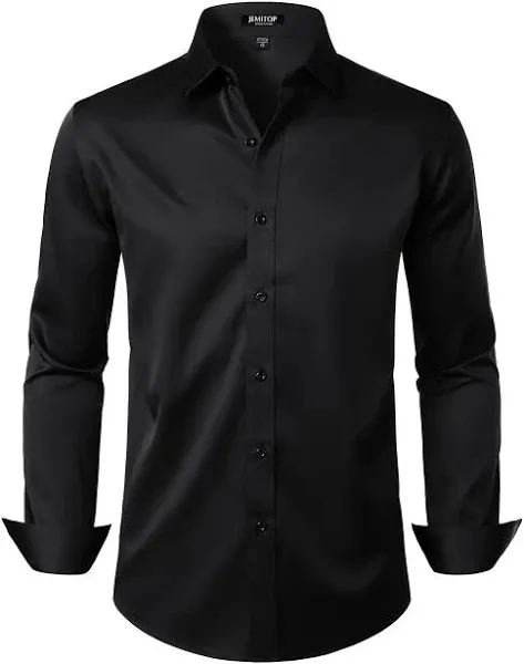 Men's Stretch Wrinkle Free Dress Shirts Formal Wedding Prom Long Sleeve Slim Fit Button Down Shirts