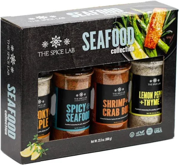 The Spice Lab Seafood Seasoning Set - Smoky Maple, Shrimp Boil, Spicy Seafood and Lemon Pepper - Gift Kit - All Around Cooking & Air Fryers - Gift for Men or Gift for Dad – Made in the USA