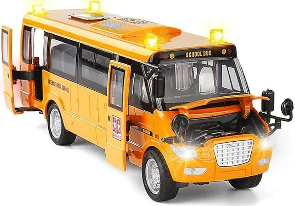 School Bus Toy Die Cast Vehicles Yellow Large Alloy Pull Back 9 Play Bus with