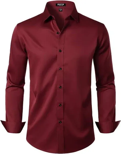 Men's Stretch Wrinkle Free Dress Shirts Formal Wedding Prom Long Sleeve Slim Fit Button Down Shirts