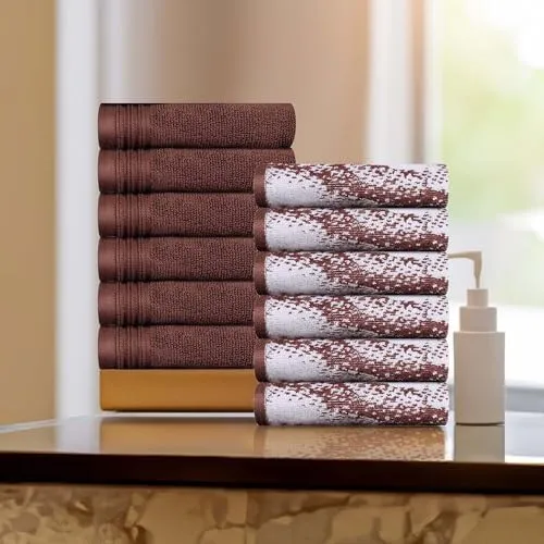 Superior Cotton Solid and Marble Face Towel Set of 12