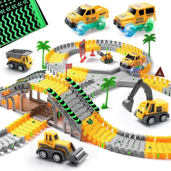 Construction Race Tracks Glow in The Dark Magic Toy Set