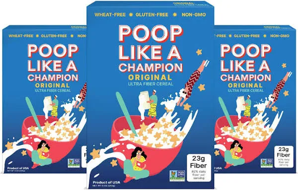 Poop Like A Champion Healthy Choice Ultra High Fiber Cereal - A Low Carb Food & Fiber Supplement | Breakfast Essentials with Soluble Fiber, Insoluble Fiber & Psyllium Husk Powder