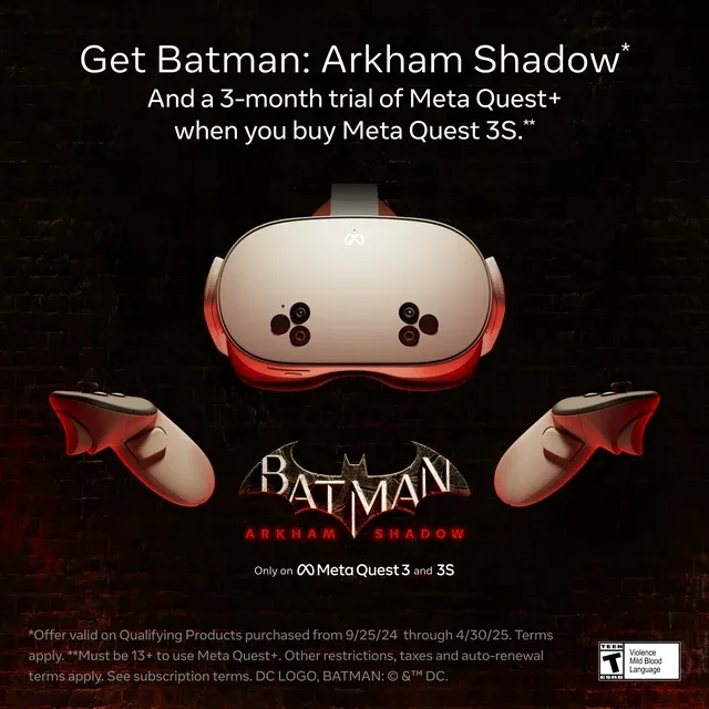 Meta Quest 3S de 128 GB — Obtenha Batman: Arkham Shadow e uma avaliação de 3 meses do Meta Quest+ incluído — Fone de ouvido multifuncional