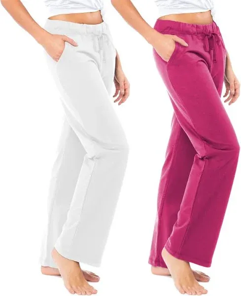 Sexy Basics Women's 2 Pack Ultra Soft French Terry Cotton Drawstring Yoga Lounge Long Pants