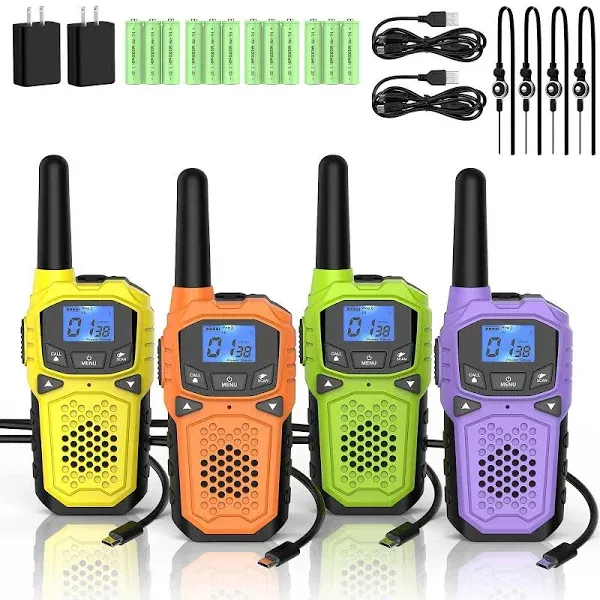 Walkie Talkies for Adults- WokTok Long Range Two Way Radio for Camping Hiking Hand Held Hiking Accessories Camping Gear Xmas Birthday Gift for Kids,SOS Siren,NOAA Weather Alert,4 Radios