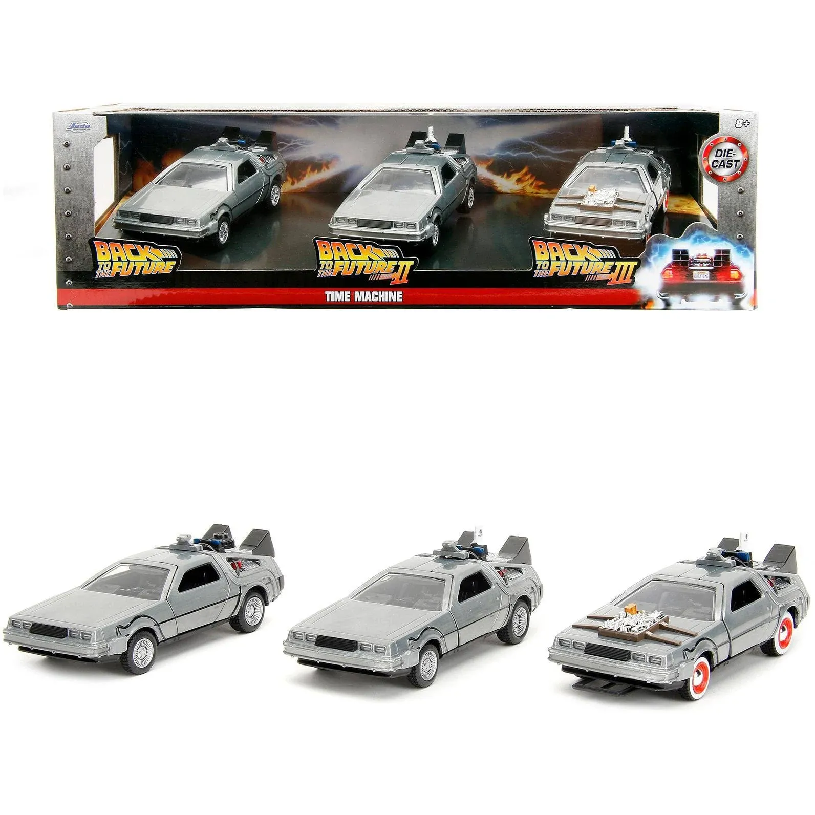 Jada Back to The Future Time Machine 1.65" Nano 3-Pack Die-Cast Cars, Toys for Kids and Adults