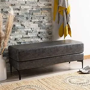 Safavieh Home Elise 48-inch Grey Faux Leather and Black Rectangular Bench