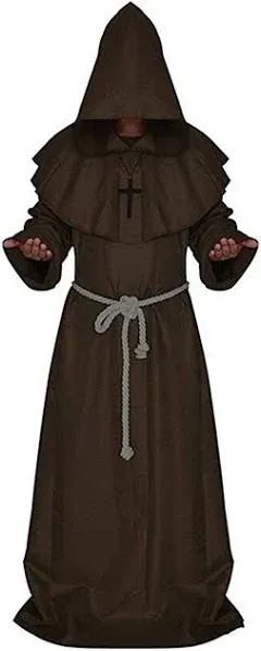 Friar Medieval Hooded Monk Renaissance Priest Robe Costume Cosplay (S, Black)