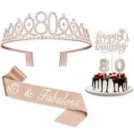 10th Birthday Gifts Decorations for Girls - 10 Birthday Cake Topper, Balloons, Queen Sash, Crown and Candle Set, Rose Gold