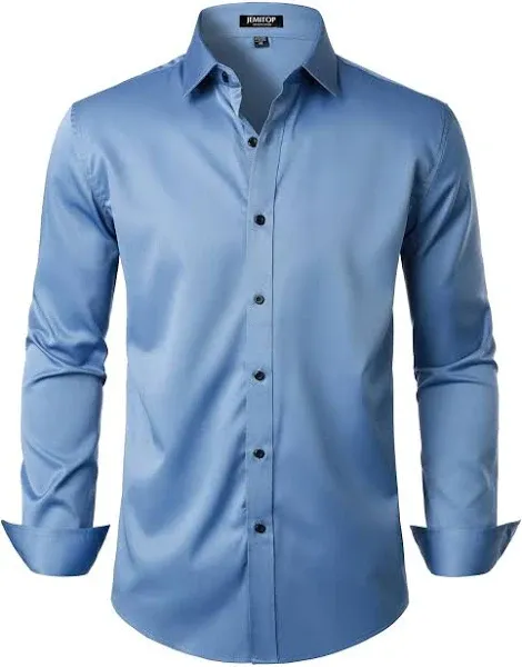 Men's Stretch Wrinkle Free Dress Shirts Formal Wedding Prom Long Sleeve Slim Fit Button Down Shirts