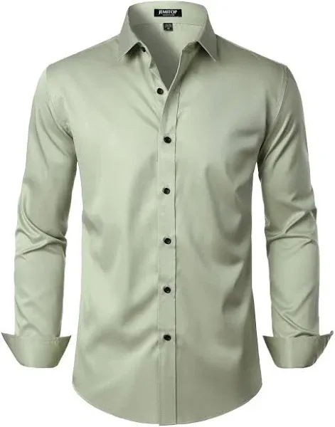 Men's Stretch Wrinkle Free Dress Shirts Formal Wedding Prom Long Sleeve Slim Fit Button Down Shirts