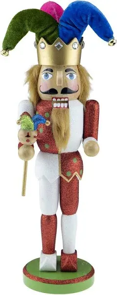 Red and White Jester 14 Inch Traditional Wooden Nutcracker, Festive Christmas...