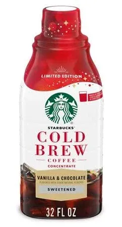 Starbucks Sweetened Vanilla & Chocolate Irish Cream Cold Brew Coffee Concentrate