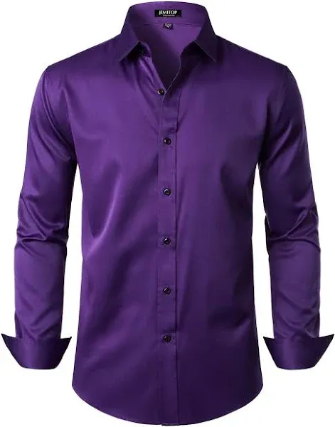 Men's Stretch Wrinkle Free Dress Shirts Formal Wedding Prom Long Sleeve Slim Fit Button Down Shirt