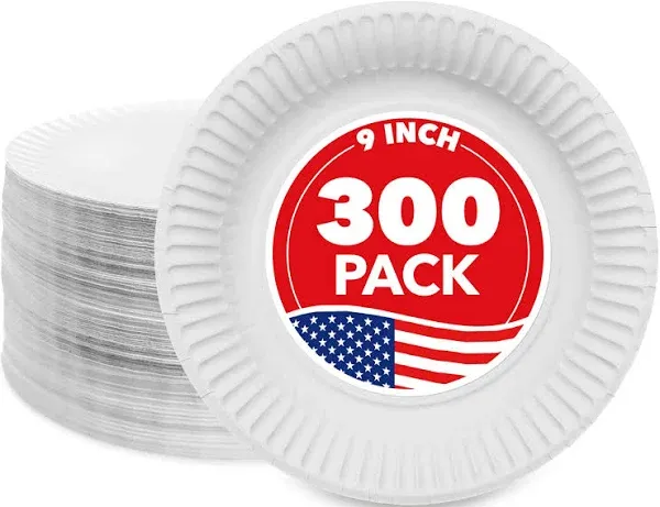 Stock Your Home 9-Inch Paper Plates Uncoated, Paper Plate Bulk, White, 500 Count