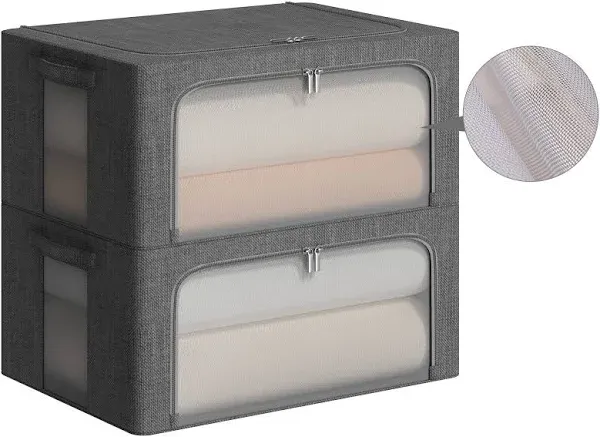 2 Pack Clothes Storage Bins - Foldable Metal Medium-15.7x11<wbr/>.8x11.8-36L Grey