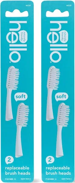 hello Manual Adult Blue Toothbrush Replacement Head Refills, Soft Tapered Bristles, BPA Free, 2 count, 4 Toothbrush Refill Heads