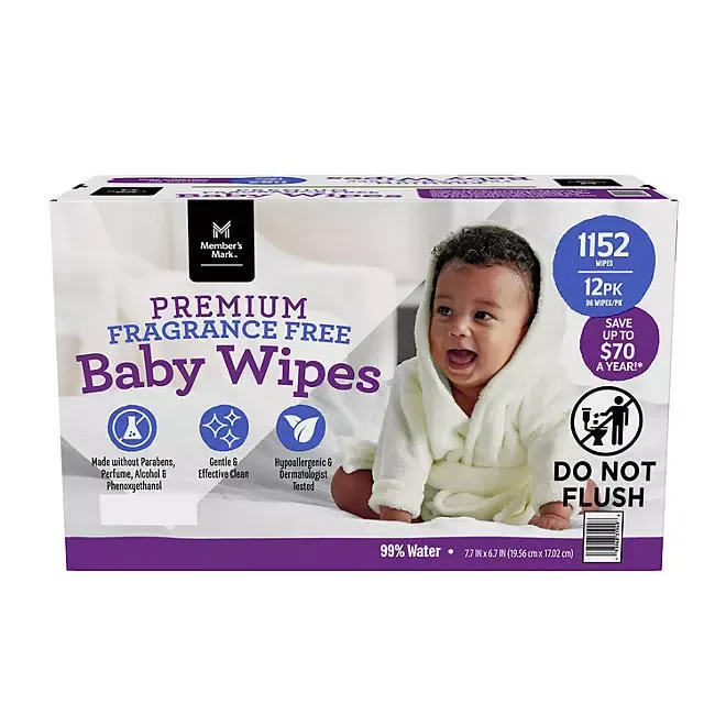 Member&#039;s Mark Premium Fragrance-Free Baby Wipes, 12 Packs (1152 ct.)