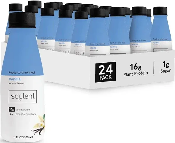 Soylent Vanilla Plant Protein Meal Replacement Shake, 11 Fl Oz, 4 Bottles - Packaging and Flavor May Vary