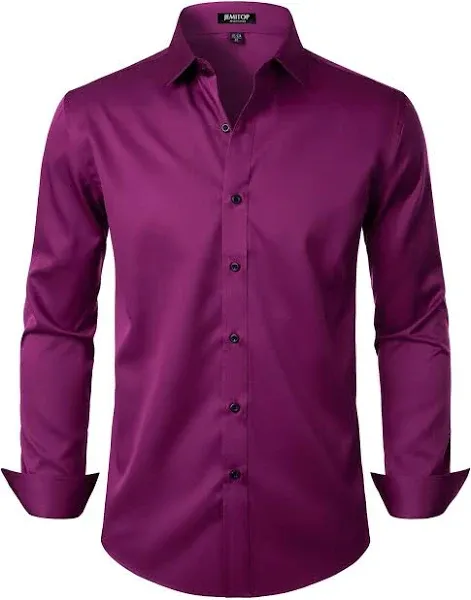 Men's Stretch Wrinkle Free Dress Shirts Formal Wedding Prom Long Sleeve Slim Fit Button Down Shirt