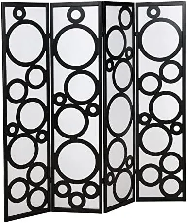 Roundhill Furniture Arvada 4-Panel Wood Room Divider With Circle Pattern