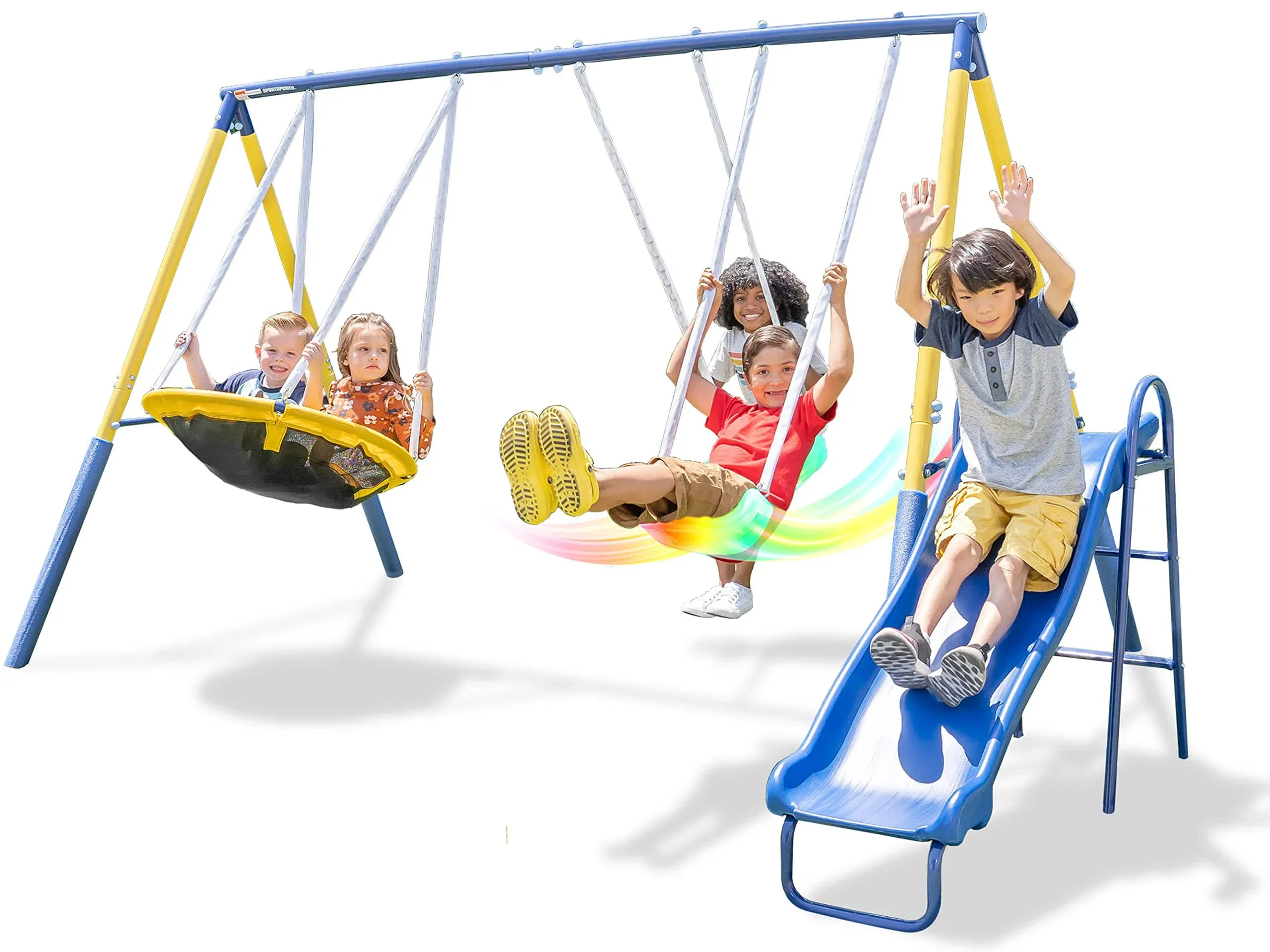 Sportspower Starlight Metal Swing Set with LED Swings, Saucer Swing, and Slide