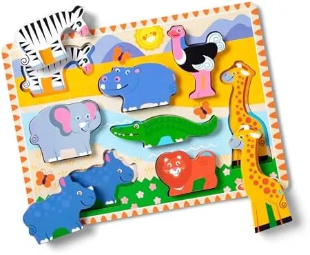 NEW Melissa &amp; Doug Chunky Puzzle Safari Animals  8 pcs 12x9&#034; Age 2+ New Unopened