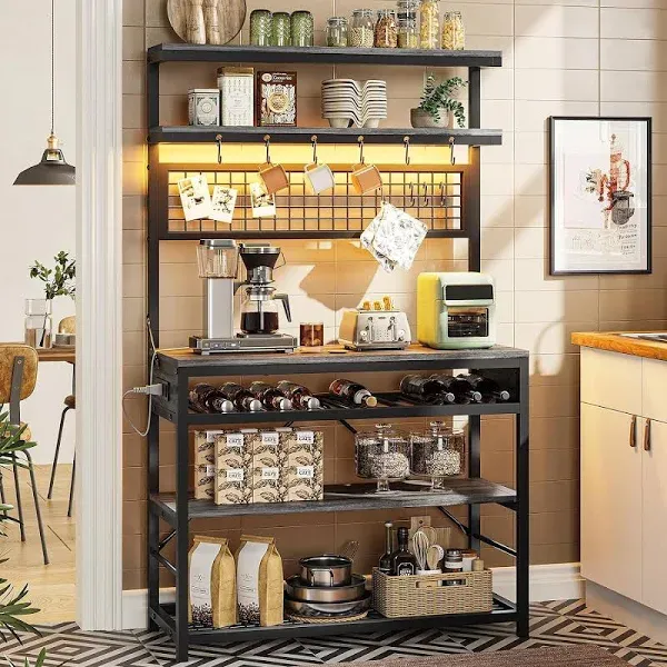 Bakers Rack 6-Tier Coffee Bar Microwave Stand