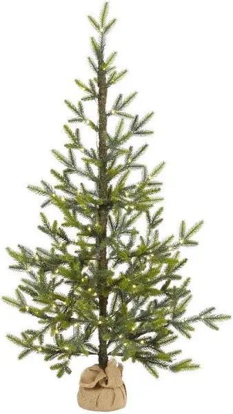 Nearly Natural 4 ft. Fraser Fir Natural Look Artificial Christmas Tree with LED Lights and Burlap Base