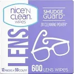 Nice 'N Clean SmudgeGuard Lens Cleaning Wipes (600 Total Wipes) | Pre-Moistened Individually Wrapped Wipes | Non-Scratching & Non-Streaking | Safe