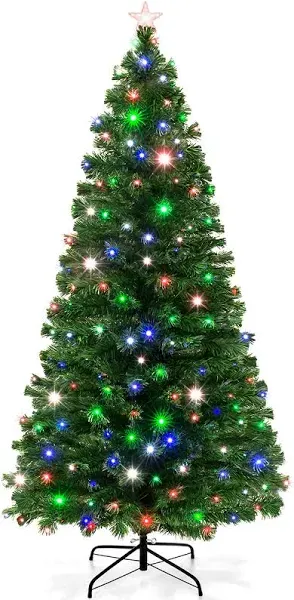 Best Choice Products 6ft Pre-Lit Fiber Optic Artificial Pine Christmas Tree, ...