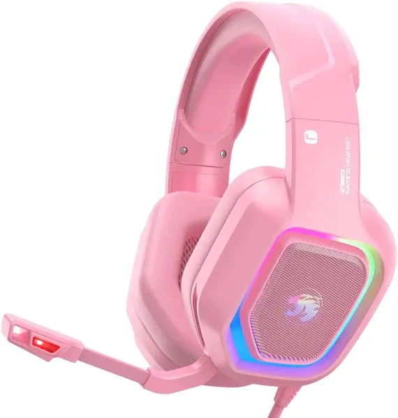 ZIUMIER Pink Gaming Headset with Detachable Cat Ears, Compatible with PS4 PS5 Xbox One PC Laptop, Over-Ear Headphones with LED Light, Noise Canceling Mic, Stereo Surround Sound