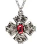 Medallion with Red Cabochon Medieval Renaissance Silver Finish Pendant Necklace