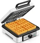 FOHERE Belgian Waffle Maker 4 Slices 1200W Square Waffle Iron 5 Browning Leve...