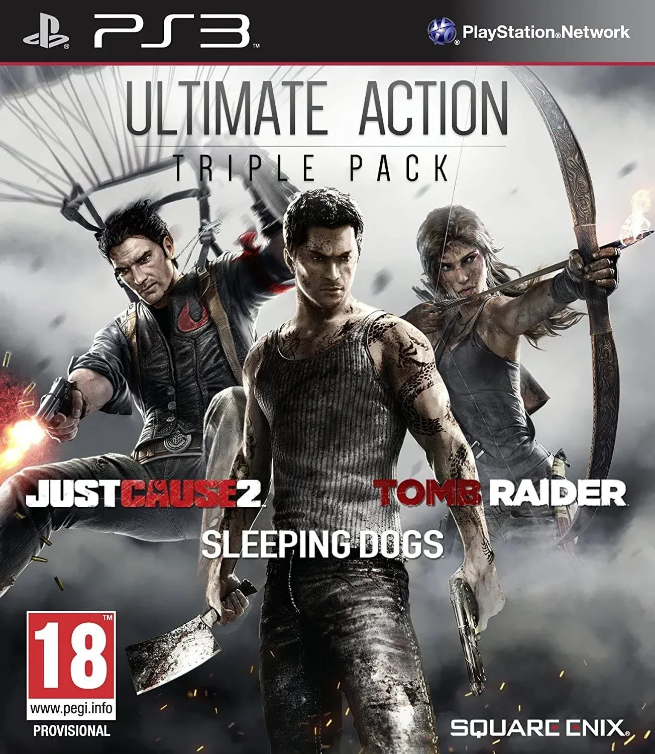 PS3 Ultimate Action Triple Pack Just Cause 2 Tomb Raider Sleeping Dogs