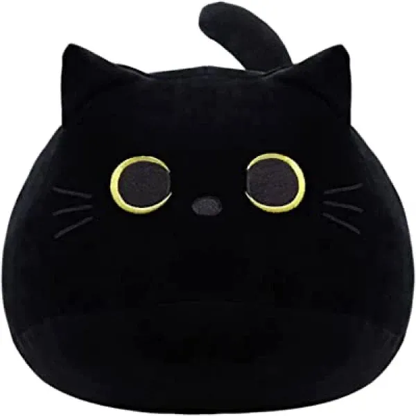 HOYUFEI 3D Black (16inch/0.88lb) Cat Plush Stuffed Animal Toy Pillow, Fat Plushie, Kawaii Pillows Cat Shape Design Lumbar Back Cushion Decoration (16 inches)