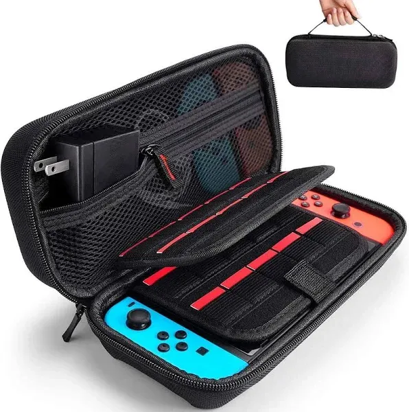 Deruitu Switch Carrying Case Compatible with Nintendo Switch/Switch OLED - Fit AC Charger Adapter - with 20 Game Cartridges Hard Shell Travel Switch Pouch for Console & Accessories