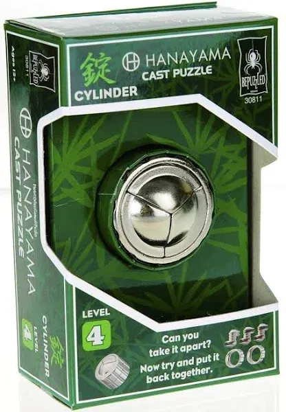 Hanayama Level 4 Cast Metal Brain Teaser Puzzle - Cylinder