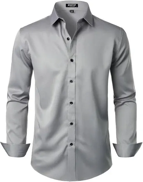 Men's Stretch Wrinkle Free Dress Shirts Formal Wedding Prom Long Sleeve Slim Fit Button Down Shirts