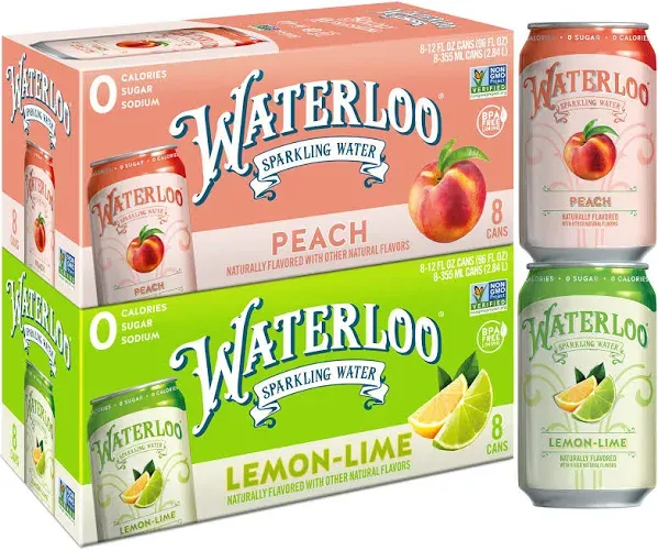 Waterloo Sparkling Water Lemon-Lime & Peach Flavor Pack