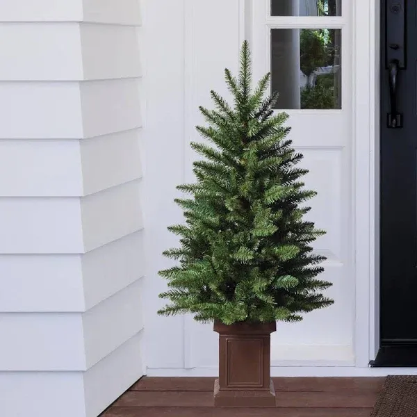 Haute Decor 3.5 Foot Tall Berkeley Fir Potted Tree Unlit - Natural Looking Artificial Christmas Tree Pre-Potted in Sturdy Dark Brown Planter Pot