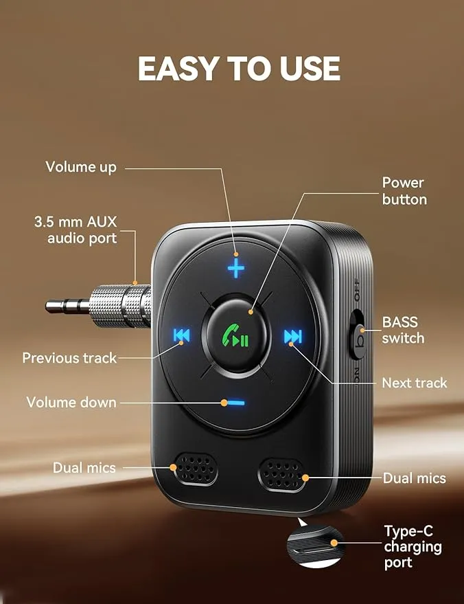 Bluetooth 5.4 Car Adapter Receiver [Stronger Dual Mics &amp; Noise Cancellation] Kit