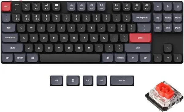 Keychron K1 Pro TKL Layout Ultra-Slim QMK/VIA Custom Bluetooth Wireless/USB Wired Mechanical Keyboard with Hot-Swappable Low-Profile Gateron Red Switch, RGB Backlight PBT Keycaps for Mac Windows Linux