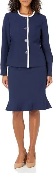 Le Suit Indigo Vanilla Ice 2PC Jacket &amp; Skirt Set Size 14 US