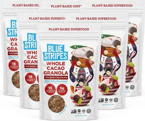 Blue Stripes Granola, Dark Chocolate, Whole Cacao, 70% Cacao