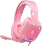 ZIUMIER Z30 Pink Gaming Headset for PS4, PS5, Xbox One, PC, Wired Over-Ear Headphone with Noise Canceling Microphone, LED Flowing RGB Light, 7.1 Surround Sound,Comfortable Earmuffs