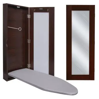 Ivation Ironing Board with Mirror, Wall Mounted Ironing Board Holder - Walnut